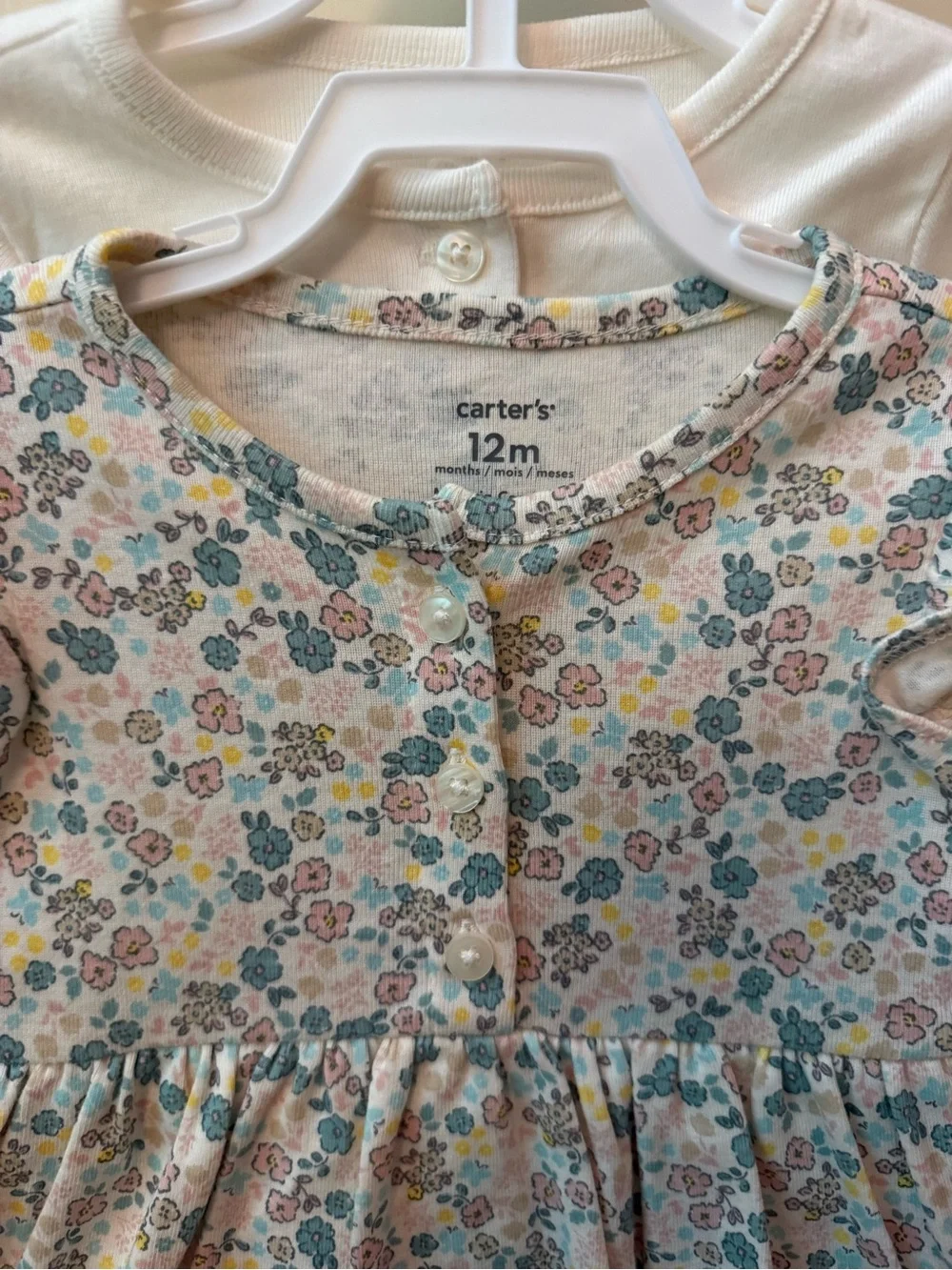 Carter's Cream Floral Ruffle Sleeve Dress with White Bodysuit